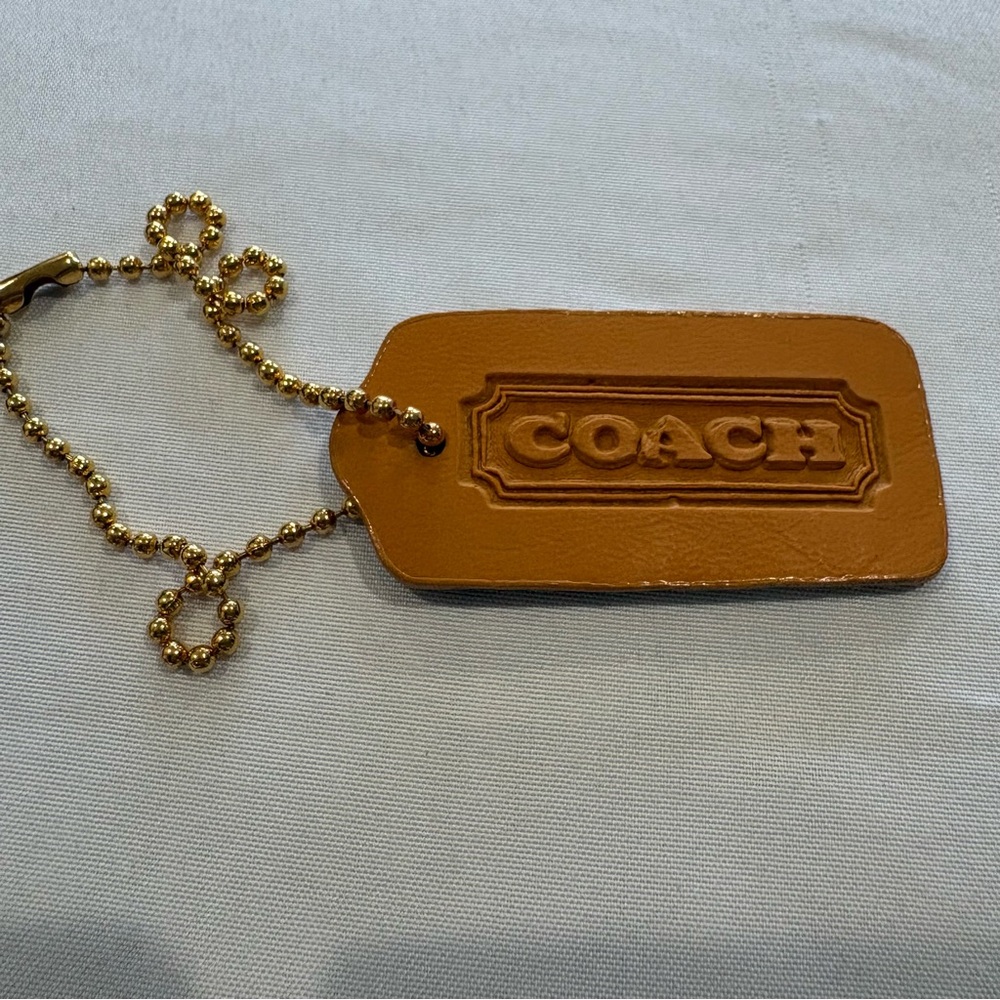 Coach Brown Leather Hangtag Keychain Gold Ball Chain Replacement Bag Tag